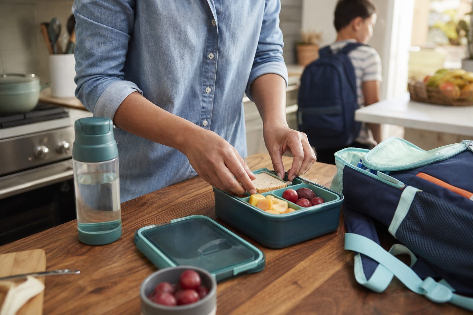 A realistic everyday school lunch box shopping scenario