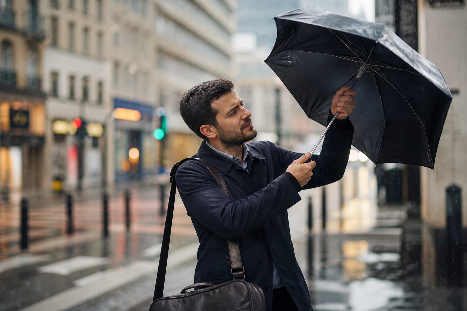 A realistic everyday travel umbrella shopping scenario