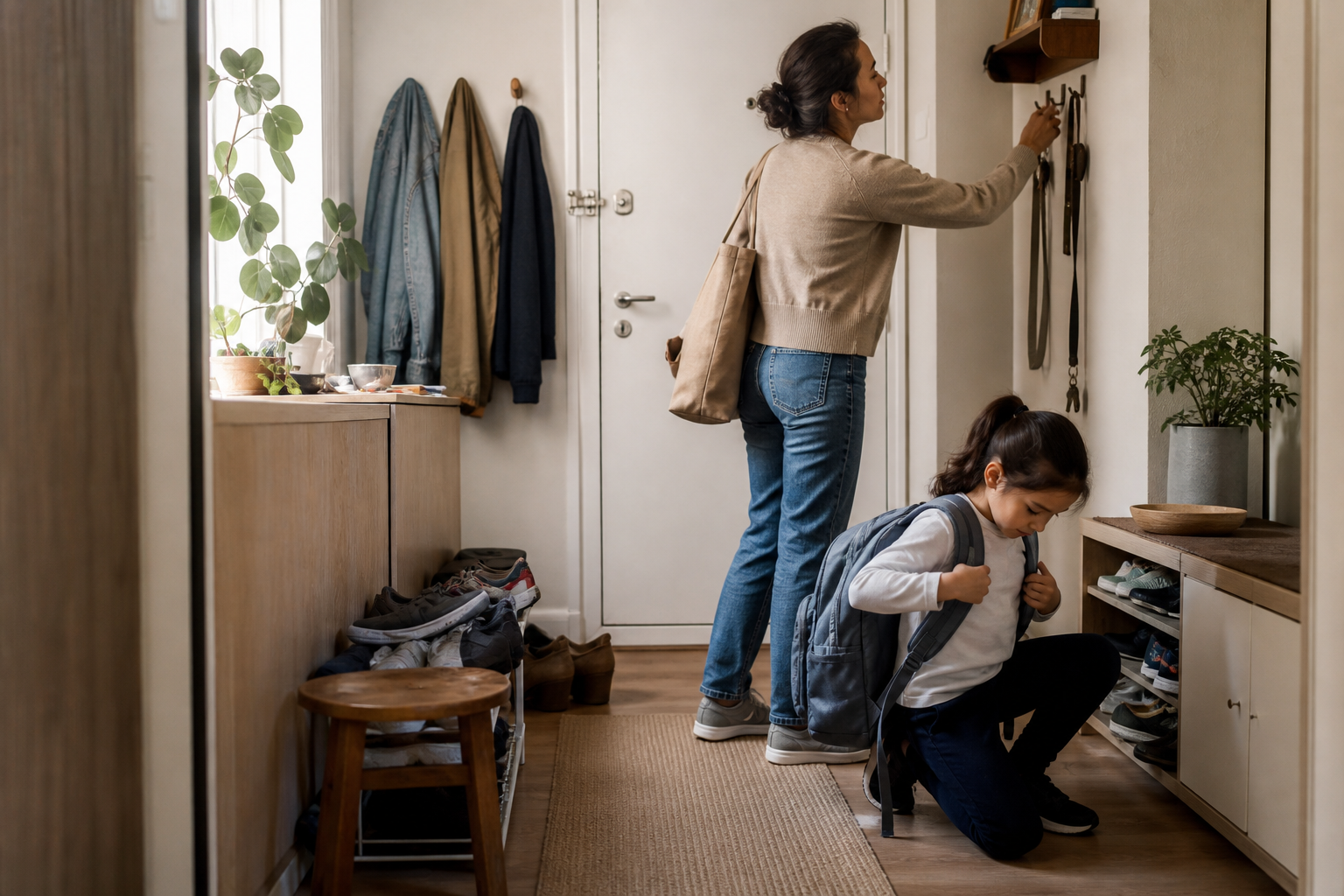 A realistic everyday entryway shopping scenario